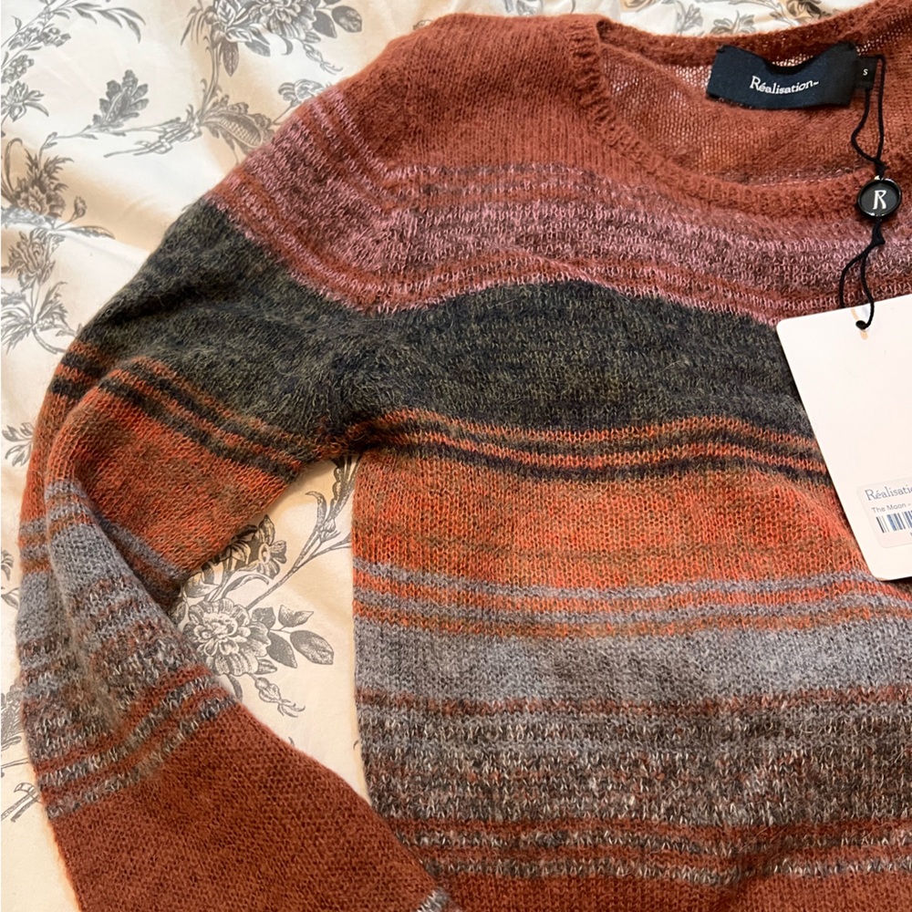 Reiss Striped Crewneck Sweater in Rust, Olive, Gray and Brown - Picture 7 of 7